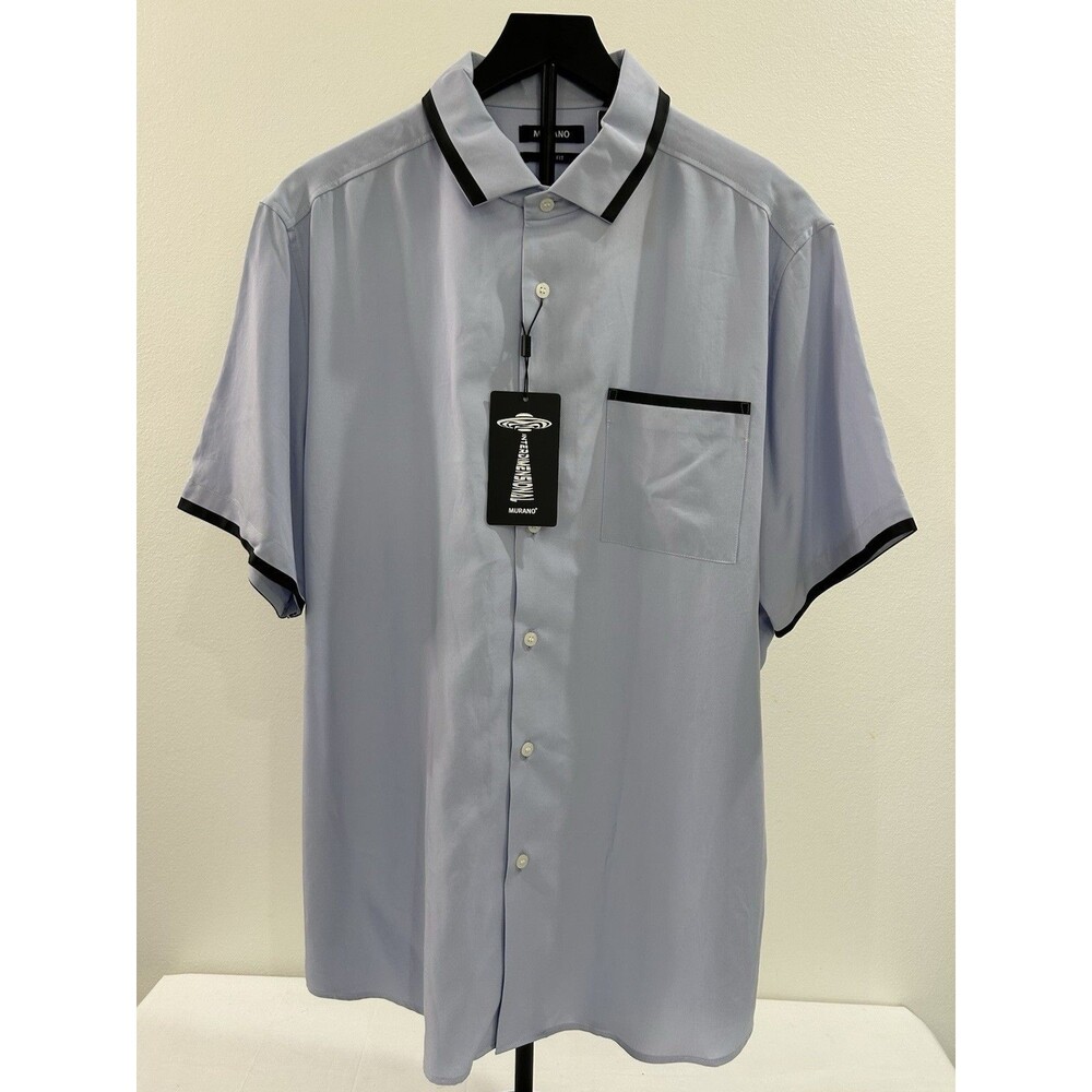 Murano Mens XL Shirt NWT Slim Fit Short Sleeve Button Down Blue Interdimension